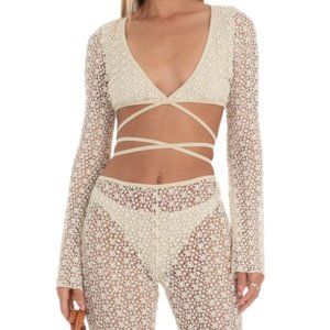 Lucy In The Sky Mojave Embroidered Three Piece Pants Set in Ivory